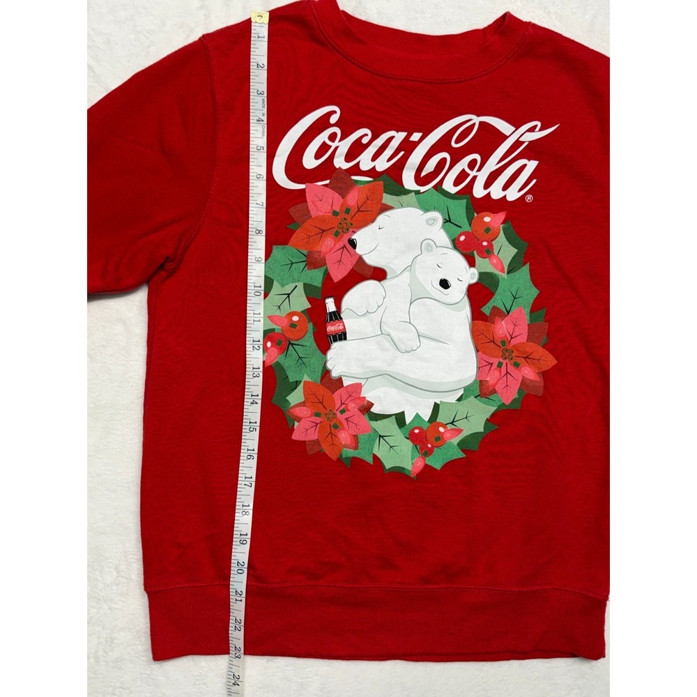 Coca Cola Polar Bear Christmas Sweatshirt XS Juniors Red Holiday Graphic Pullove - Picture 4 of 7